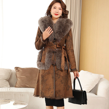 Fox Haining fur coat, rabbit mother fur coat, warm women's coat, medium length integrated fur collar, slim fit