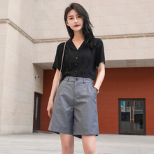 Suit shorts, women's summer slim 2024 loose casual, professional slimming gray straight leg wide leg high waist capris