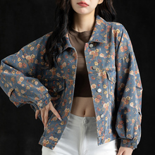 Printed denim jacket top, small women's jacket, spring and autumn women's clothing