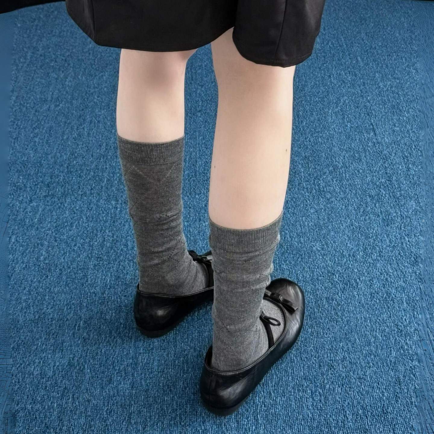 Dark gray Daily~ High-quality diamond-patterned mid-calf slouch socks~ Both retro and Korean style~ Women's autumn cotton socks