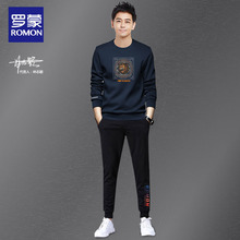 Romon Leisure Sports Set for Men's Autumn and Winter Instagram Fashion Brand Loose Large Cotton Sweater and Pants Set