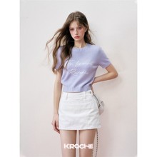 Zhang Yue's Kroche 24SS Superfine Australian Hair Letter Chain Embroidery Selected Soft Wool Knitted Short Sleeves