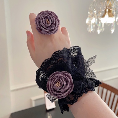 taobao agent 【芝士猫手作】新款暗黑玫瑰花哥特系lolita小物蕾丝手袖颈链配饰
