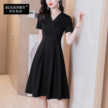 Dressed Women's Summer New 2023 Summer Style French Waist Length Black Slim Fit Hepburn Style Small Black Dress