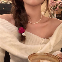 Rose romantic retro satin pearl hair clip
