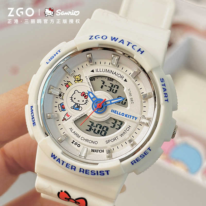 Часы Zhenggang ZGOxHelloKitty для студенток младших классов средней школы, спортивные водонепроницаемые электронные часы, детский подарок девочке