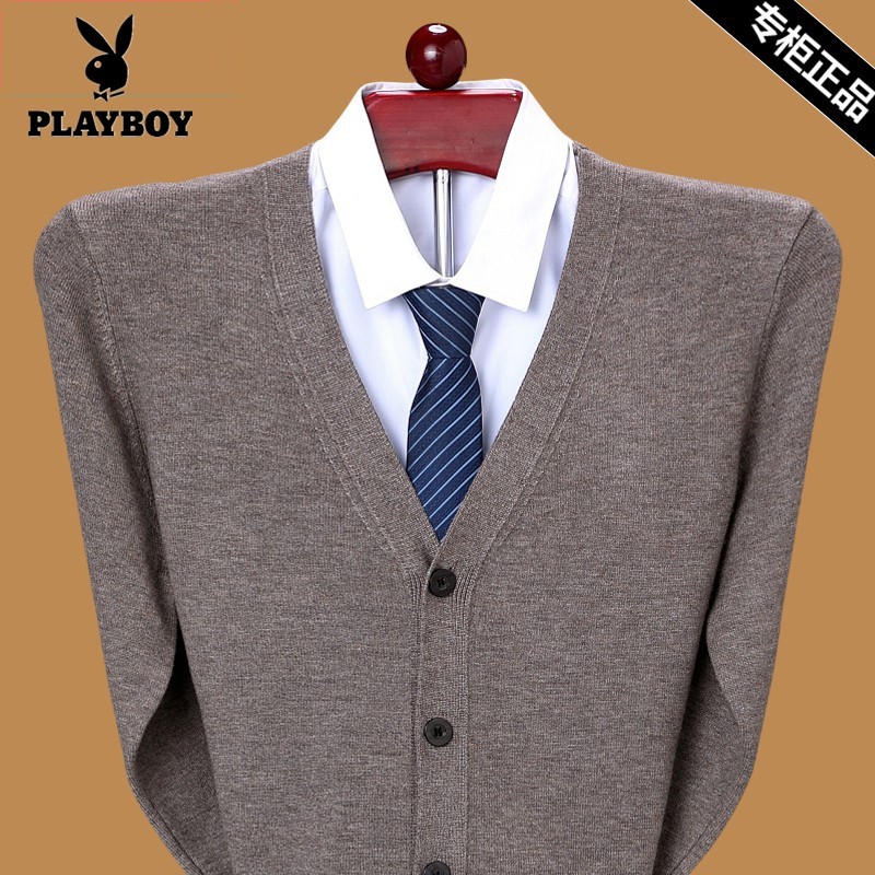 Playboy/ чистый кардиган, кардиган с V-образным вырезом, мужской свободный толстый теплый свитер среднего возраста, куртка для папы