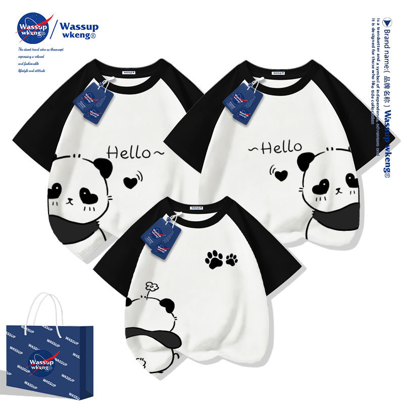 Совместная одежда для родителей и детей WASSUP под брендом panda для семьи из трех человек, одежда для матери и дочери с короткими рукавами, новинка 2026 года, летняя одежда для всей семьи с короткими рукавами для матери и ребенка