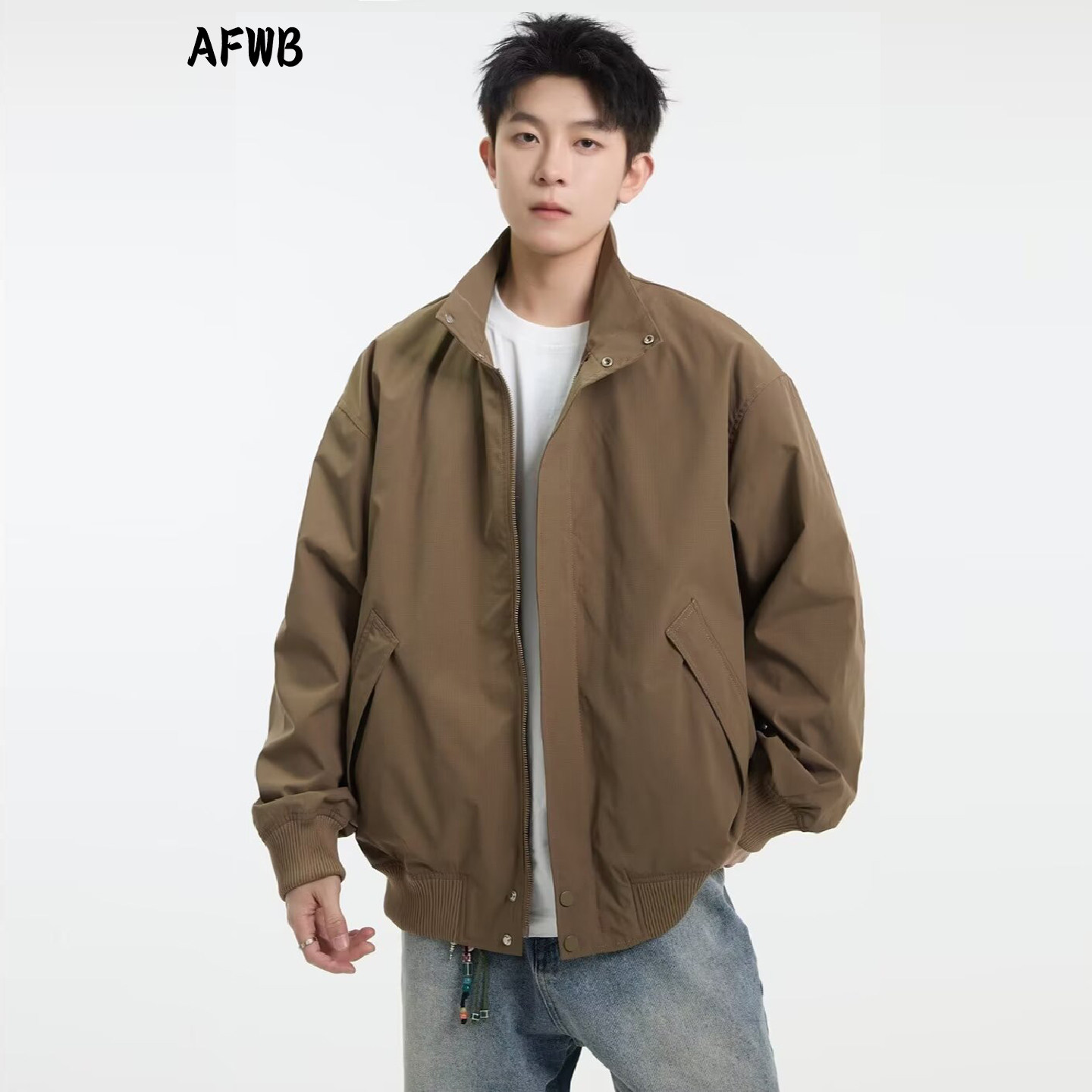 Мужская весенняя свободная куртка cleanfit с воротником-стойкой AFWB American Harrington flight jacket wild casual trend