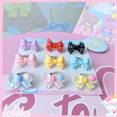 taobao agent 小熊幼稚园Lolita洛丽塔呲甜蝴蝶结戒指可爱指环百搭甜系lo娘爱心