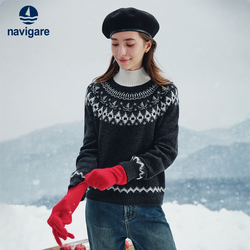 Navigare/ итальянский свитер в стиле малого парусного спорта Fair Isle, женский осенний новый свободный свитер из чистой шерсти 25 размера.