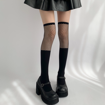 taobao agent 夜间教习室渔网袜子女秋款长筒性感假小腿拼接黑色过膝袜薄款网袜
