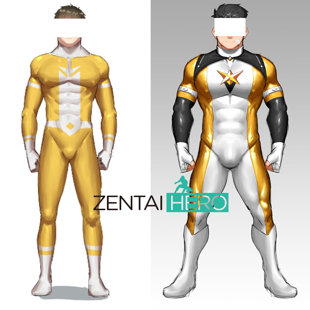 Customized fan yellow and white stretch lycra spliced ​​bodysuit cosplay zentai costume
