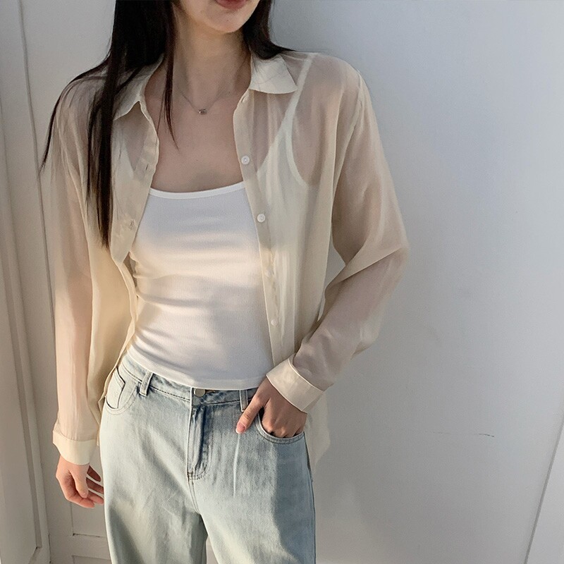 Women's Tencel Shirt, New Summer Style, Casual and Versatile, Loose Fit, Thin Cardigan, Long Sleeve, Sun Protection Jacket, Ultra-Thin Gauze