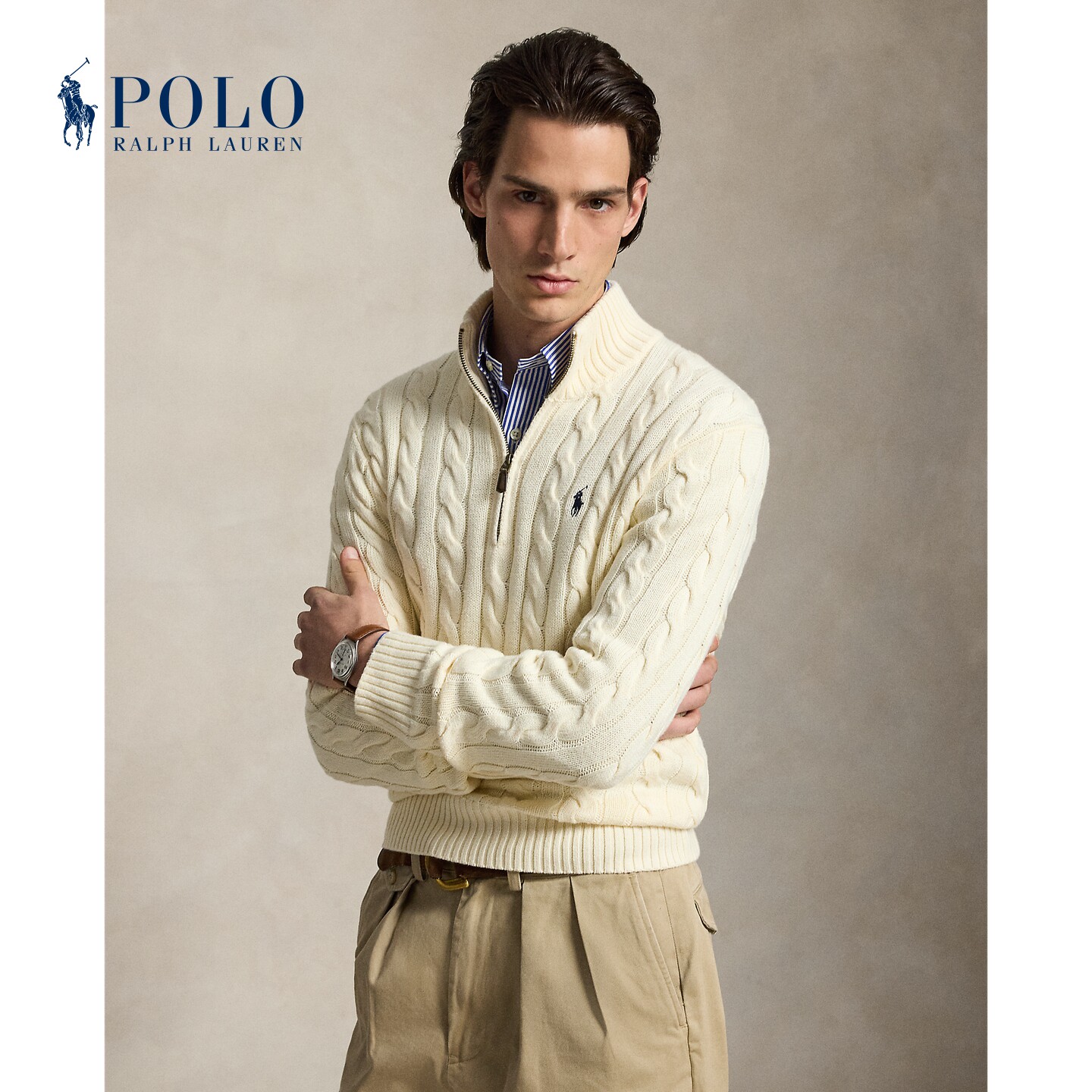 Ralph Lauren/Мужской классический свитер из крученого трикотажа с застежкой-молнией Ralph Lauren