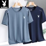 Playboy, летняя мужская футболка из ледяного шелка с короткими рукавами и круглым вырезом, дышащая повседневная свободная тонкая дышащая модная спортивная футболка