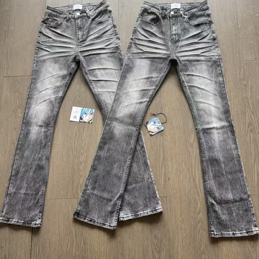 Мужские джинсы Ji Xuan black cow American cleanfit washed slim stretch micro-la high street vibe черно-серого цвета 3.0
