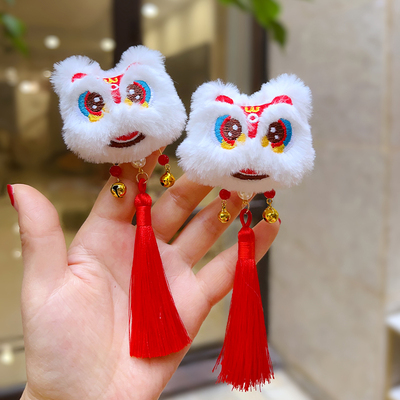 taobao agent 2024龙年儿童发夹醒狮中国风红色发饰女童宝宝周岁汉服头饰发卡