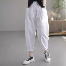 Literary and artistic silk cotton casual pants for women's summer new thin cropped pants, loose and slimming, versatile Harlan pants