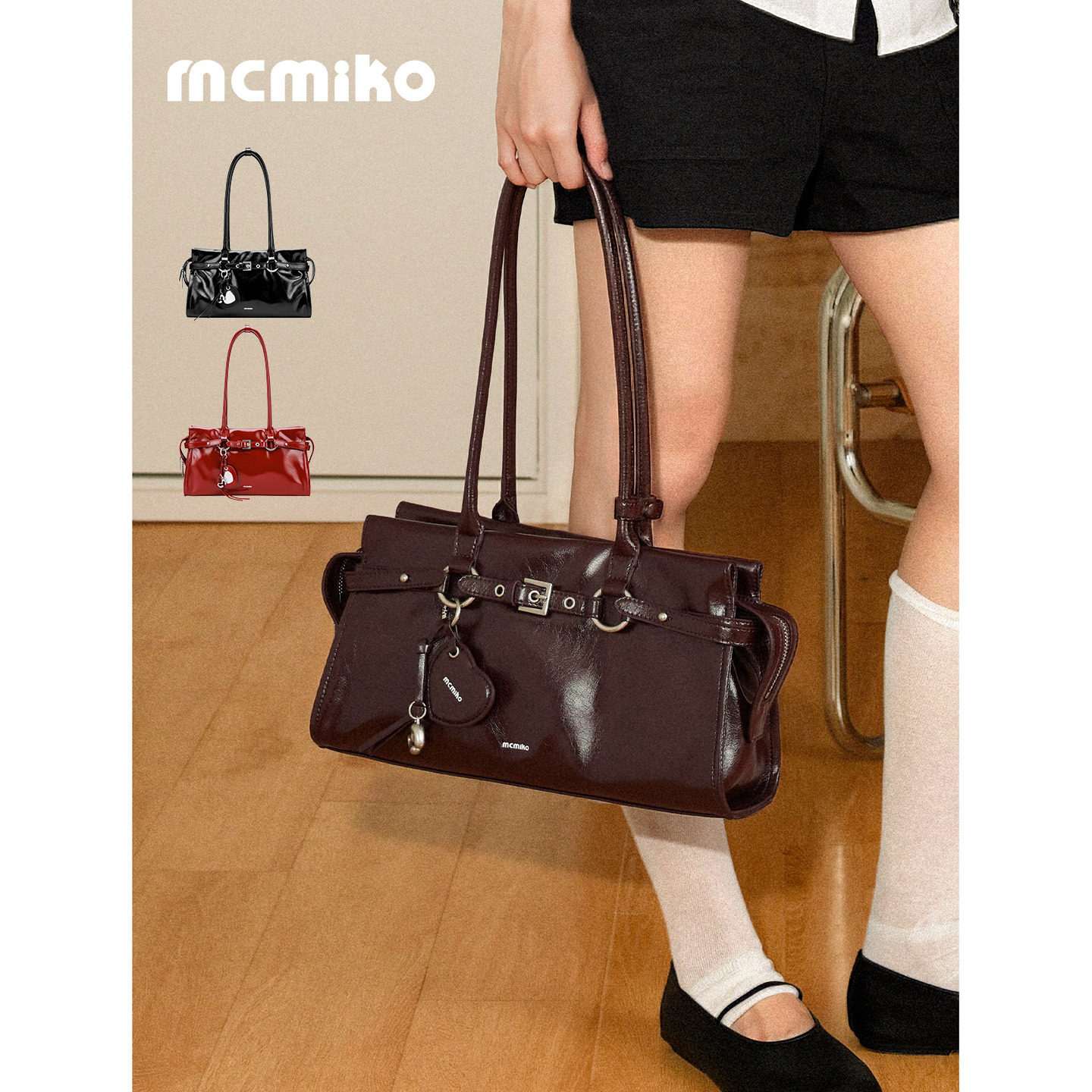 Mcmiko [Балетная дочь] Оригинальная весенне-летняя сумка из воловьей кожи для подмышек 26, женская сумка-багет в стиле ретро
