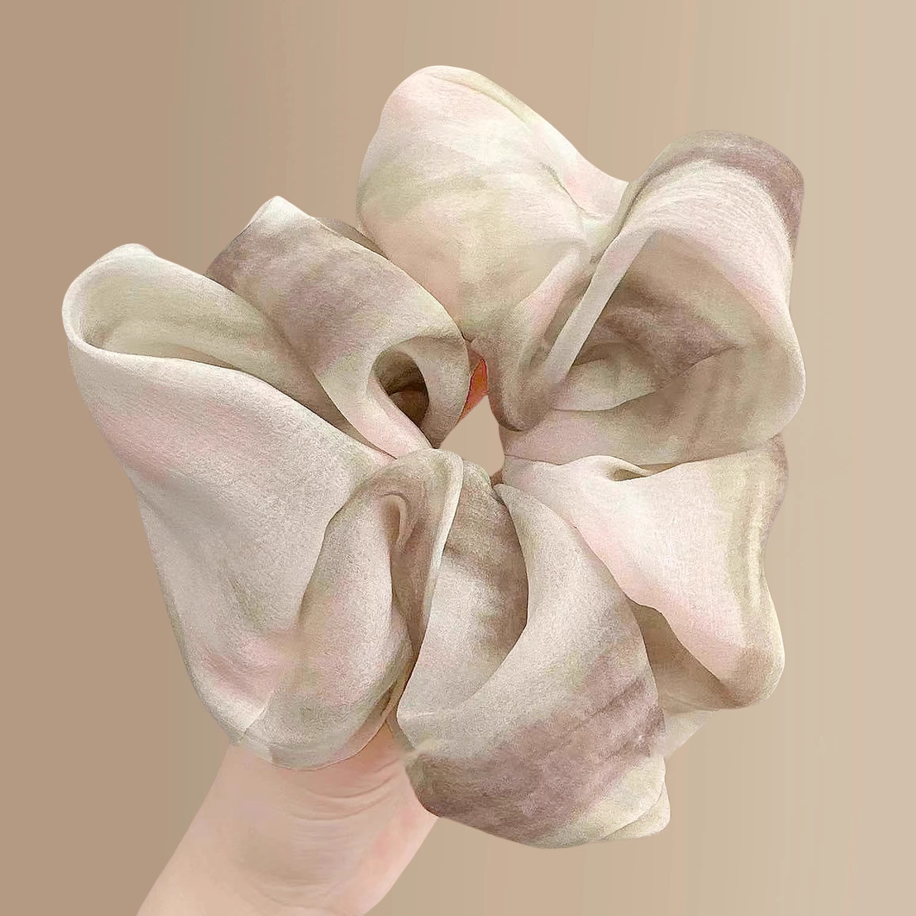 Розовая и нежная роспись тушью tie-dye из шифона, кольцо для волос в толстой кишке, женский галстук, веревка для волос, резиновая лента с низкой головкой-шариком, цветок с большой головкой