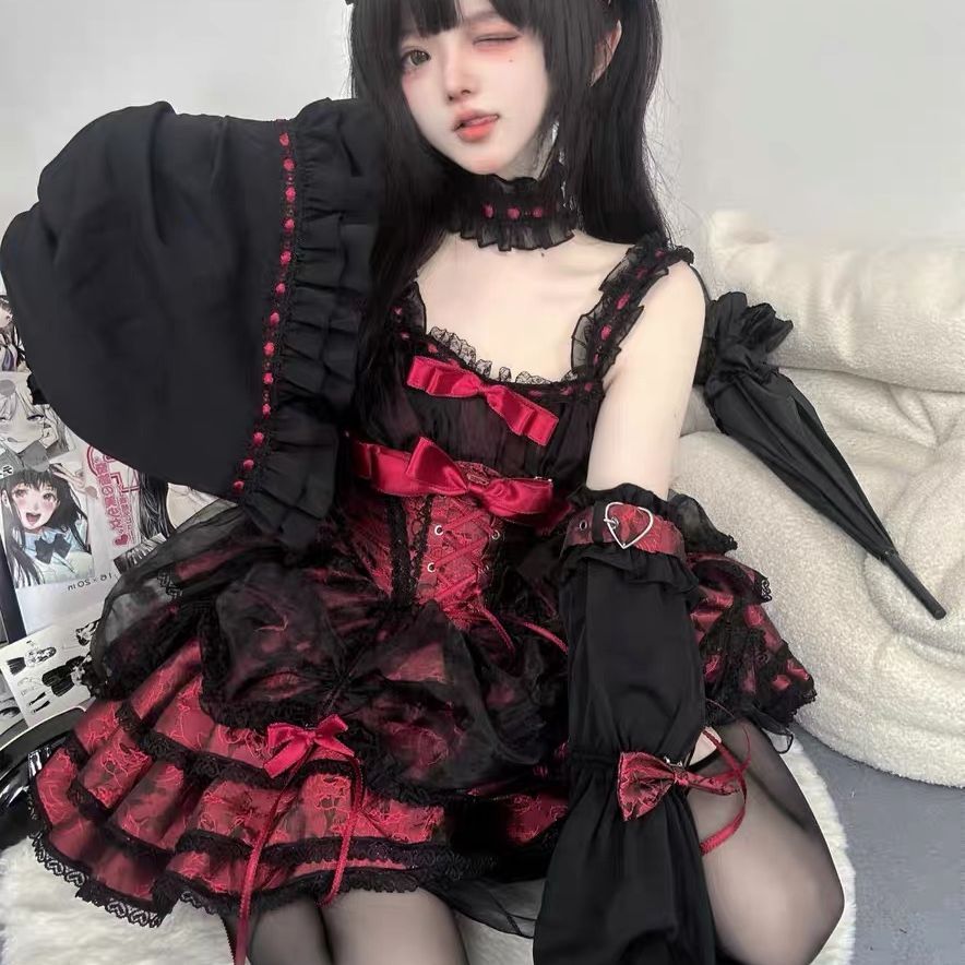 In-stock Rose Butler Black and Red Lolita JSK Sweet and Spicy Lolita Dress Cute Anime Cosplay Costume