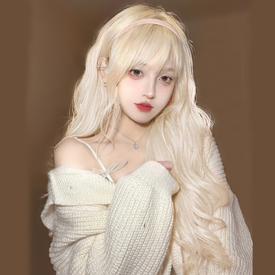 taobao agent 假发女长发cos白金色全头套式lolita大波浪长卷发自然圆脸假发套