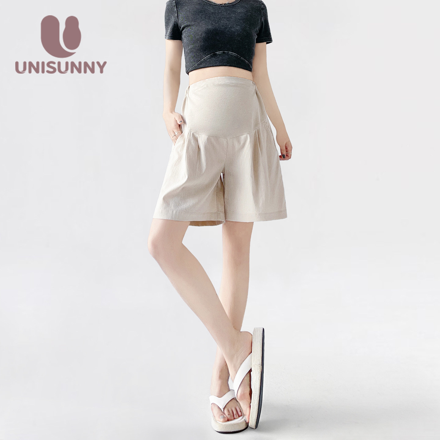 шорты для беременных unisunny, летние, тонкие, повседневные, дышащие, для подтяжки живота во время беременности, брюки Yamamoto