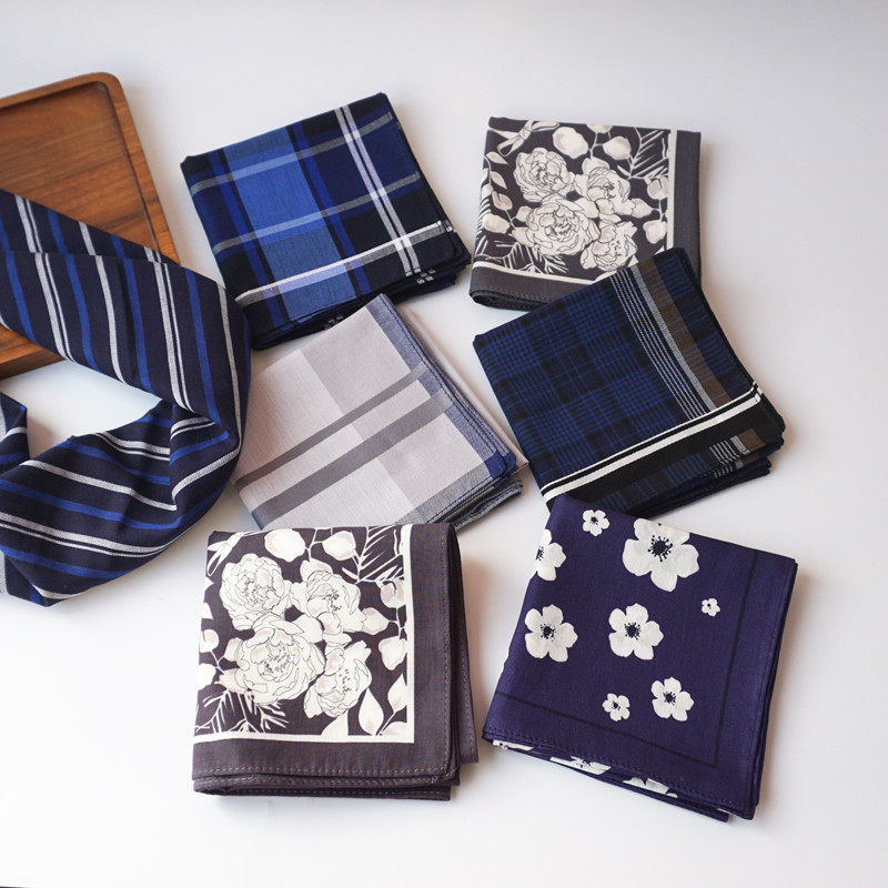 High-end handkerchiefs, portable, with minor flaws, exported to Japan, minimalist plaid and striped, soft cotton square scarves and neck scarves for men and women, large size.