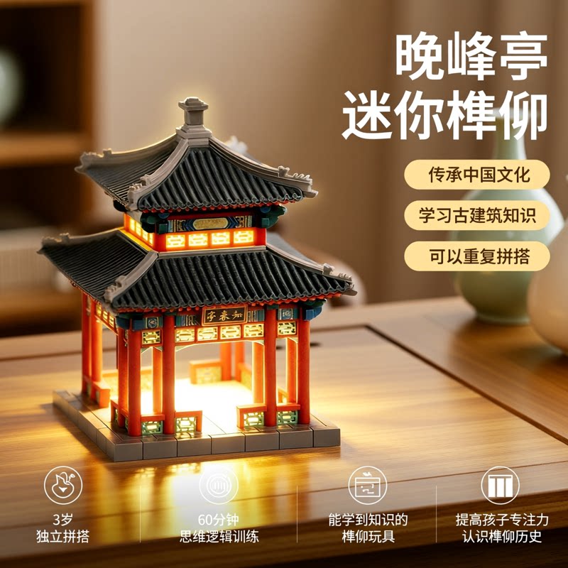SF Express Нематериальное культурное наследие Реальная конструкция с шипами и врезками, не гранулированная модель сборки Древнего китайского здания, Летний дворец Запретного города, Мини-павильон Чжичунь