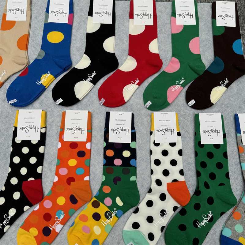 флагманский магазин happysocks, модные женские носки-тюбики в полоску и горошек шведского бренда tide, универсальные носки из чистого хлопка HS four seasons