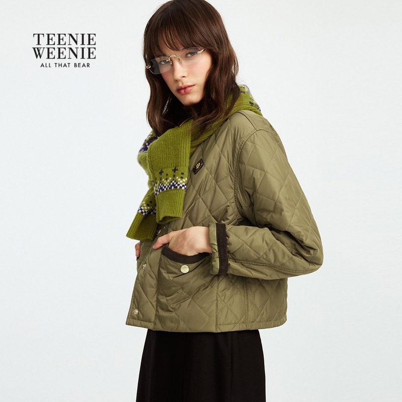 Женская хлопчатобумажная куртка TeenieWeenie Bear, новинка зимы 2025, вельветовая хлопковая куртка контрастного цвета с лацканами