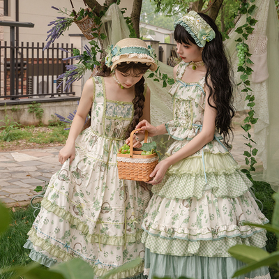 taobao agent 现货 青提 原创夏日lolita连衣裙清新少女素色设计花与珍珠匣