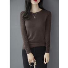 Spring round neck style inner layer with a base sweater for women's new versatile solid color long sleeved loose and slimming knit top