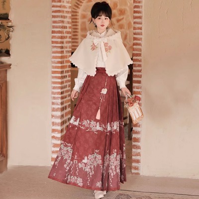 taobao agent 原创海棠春宴改良新中式汉服女日常衬衣马面裙斗篷套装国风汉元素