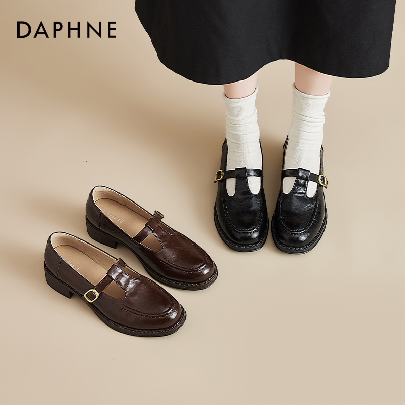 Тонкие туфли Daphne в стиле ретро Mary Jane; коллекция 2025 года; новые женские летние коричневые кожаные туфли на низком каблуке; лоферы для пригородов; коллекция explosion