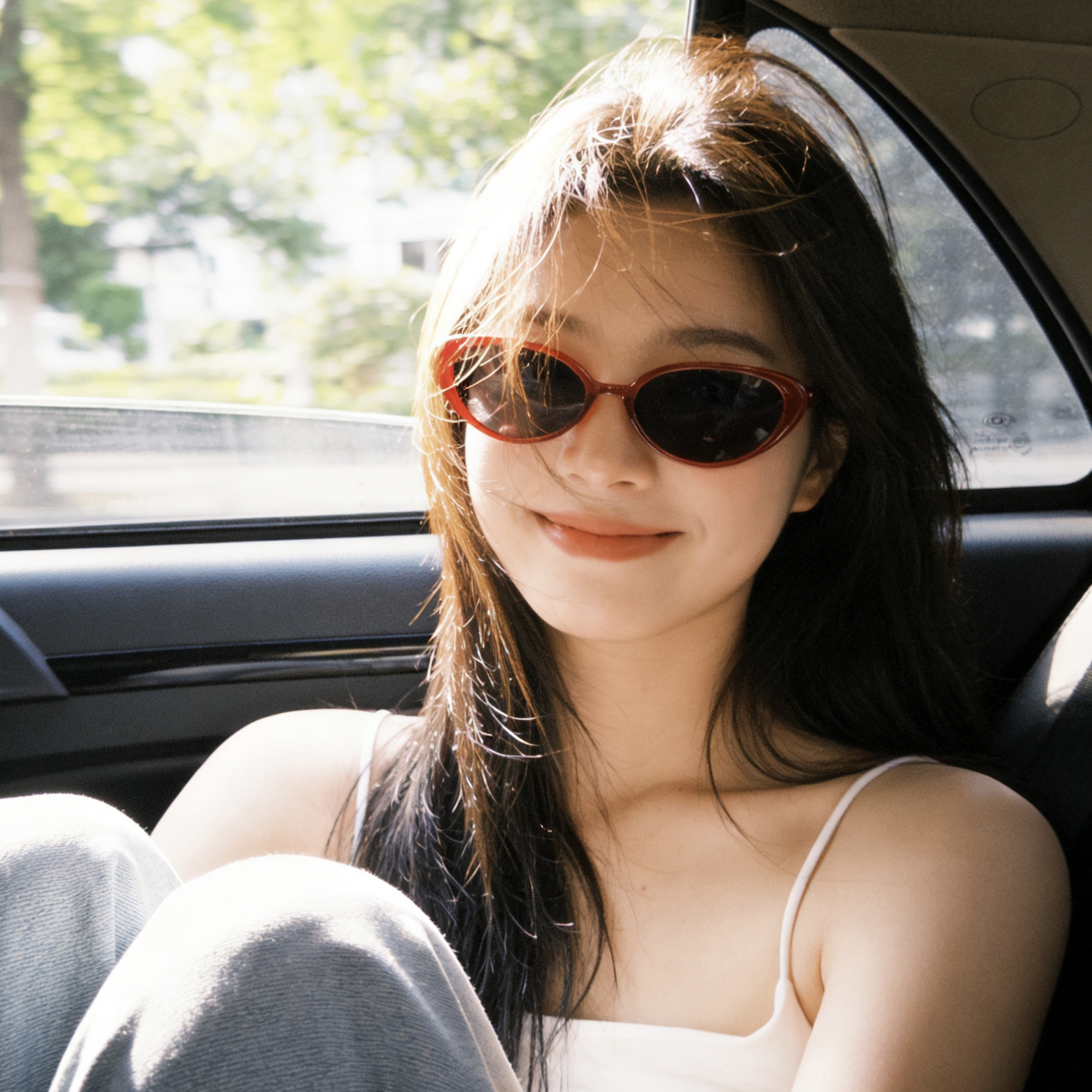 Hot Girl Style Red Cat-Eye Sunglasses for Women, 2026 New Narrow Frame, Makes Face Look Smaller, UV Protection, Popular Photo Sunglasses