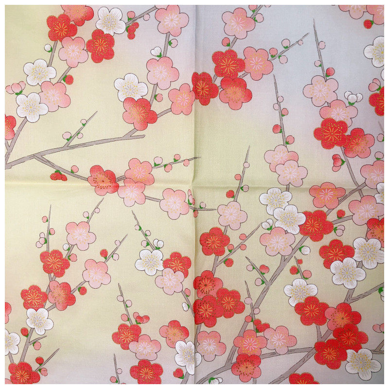 45cm Japanese-made Yuzen embroidered handkerchief with plum blossom design, ultra-thin cotton, transparent embroidered handkerchief, new product.