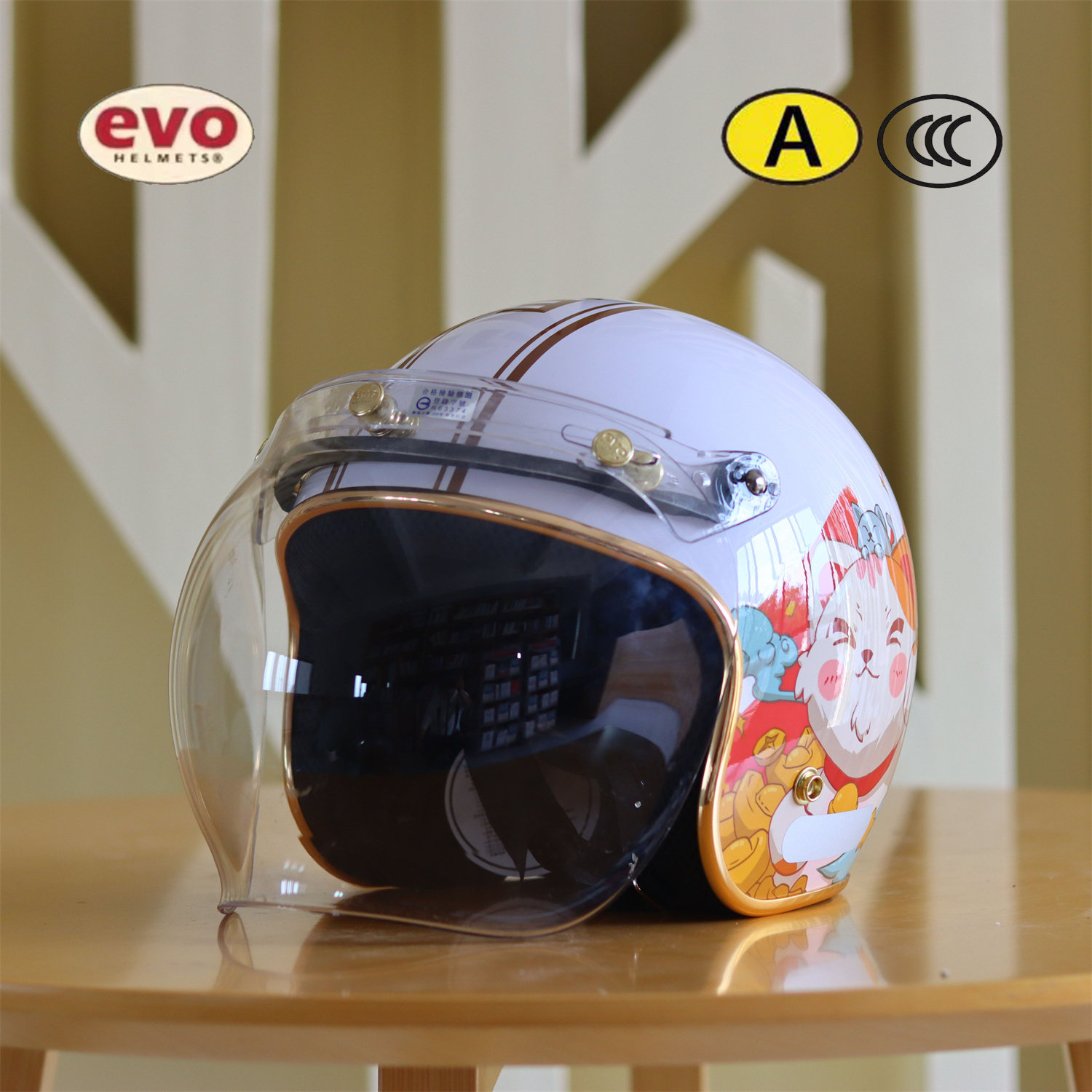 Taiwan evo kedon co-branded retro helmet with cartoon graffiti, three-quarter helmet for electric bikes and motorcycles.
