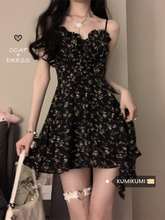 IEF/Ai Yi Fu Black Pure Desire Inner Layup Fragmented Flower Skirt Suspended Skirt Chiffon Dress Women's Summer Style Slimming Waist