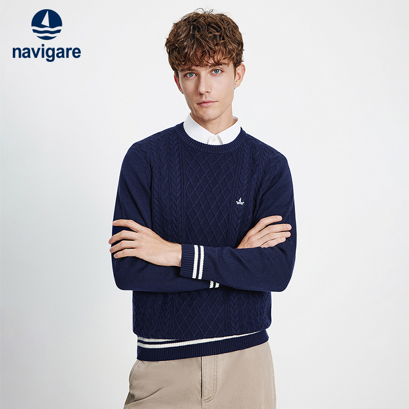 Итальянский свитер из чистой шерсти Navigare для маленьких парусников, антибактериальный свитер, мужской эластичный пуловер с круглым вырезом, свитер