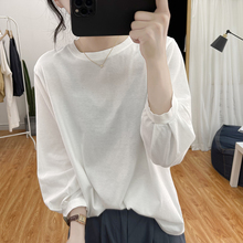 Lantern Sleeves Pure Cotton 3/4 Sleeve White T-shirt Women's Spring and Autumn New Loose and Slim Underlay Top Vintage Wrinkle T-shirt