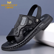 MENDELEEV Luxury Brand Colorful Sandals for Men's Summer New Genuine Leather Thick Sole Casual Beach Shoes Versatile Trend