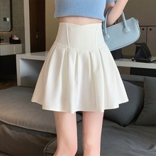 White pleated skirt for women's spring and autumn small A-line skirt