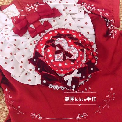 taobao agent lolita手作小扁帽礼帽摇篮曲心跳红白波点丝绒美式甜心复古甜系