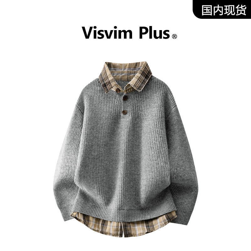 [Снятие со склада бренда] VISVIM PLUS поддельный свитер из двух частей, мужской осенне-зимний свободный вязаный свитер с длинными рукавами
