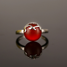 Shi Meiqi Chinese Red Phoenix Dance Ring 925 Silver Red Agate Birthyear Gift