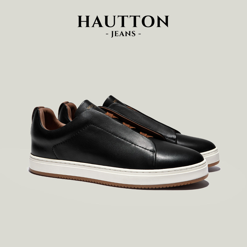 Мужские черные кроссовки HauttonJeans, новинка 2026 года, кожаная мужская обувь, черные туфли на педалях, повседневная кожаная обувь