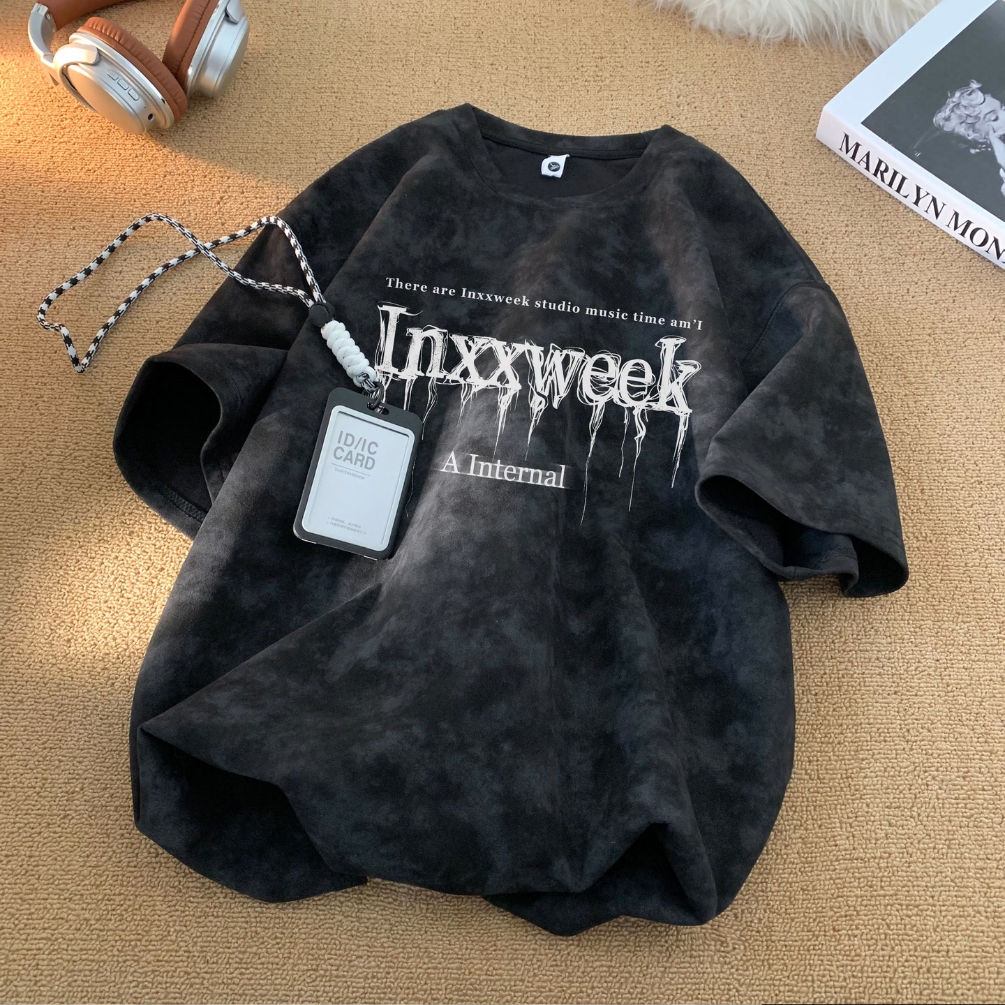 Американская футболка с короткими рукавами tie-dye, мужская летняя новинка 2025 года, уличная футболка dirty fried, повседневная свободная дышащая футболка большого размера