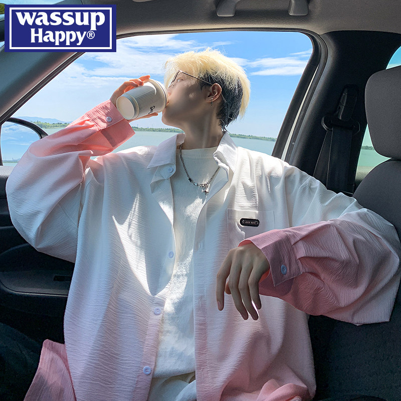 wassup happy американская градиентная рубашка с длинными рукавами, мужская весенне-осенняя брендовая рубашка с лацканами tide, свободная повседневная куртка